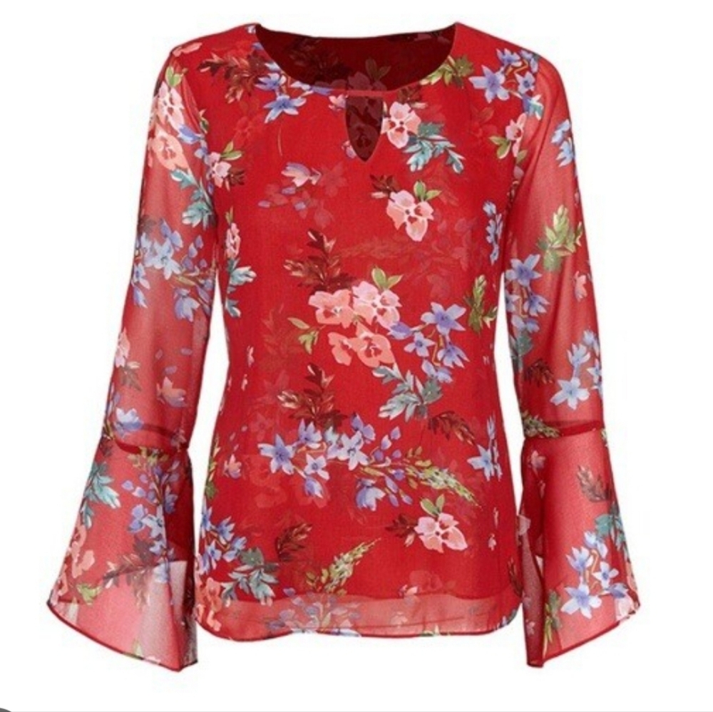 CAbi Red Floral Blouse - Picture 3 of 12